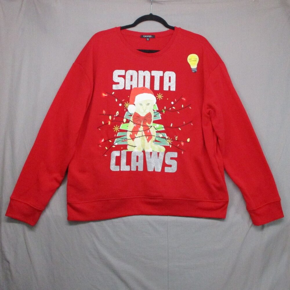 George Ugly Christmas Cat Sweat With Working Lights Red Women Size | XXL